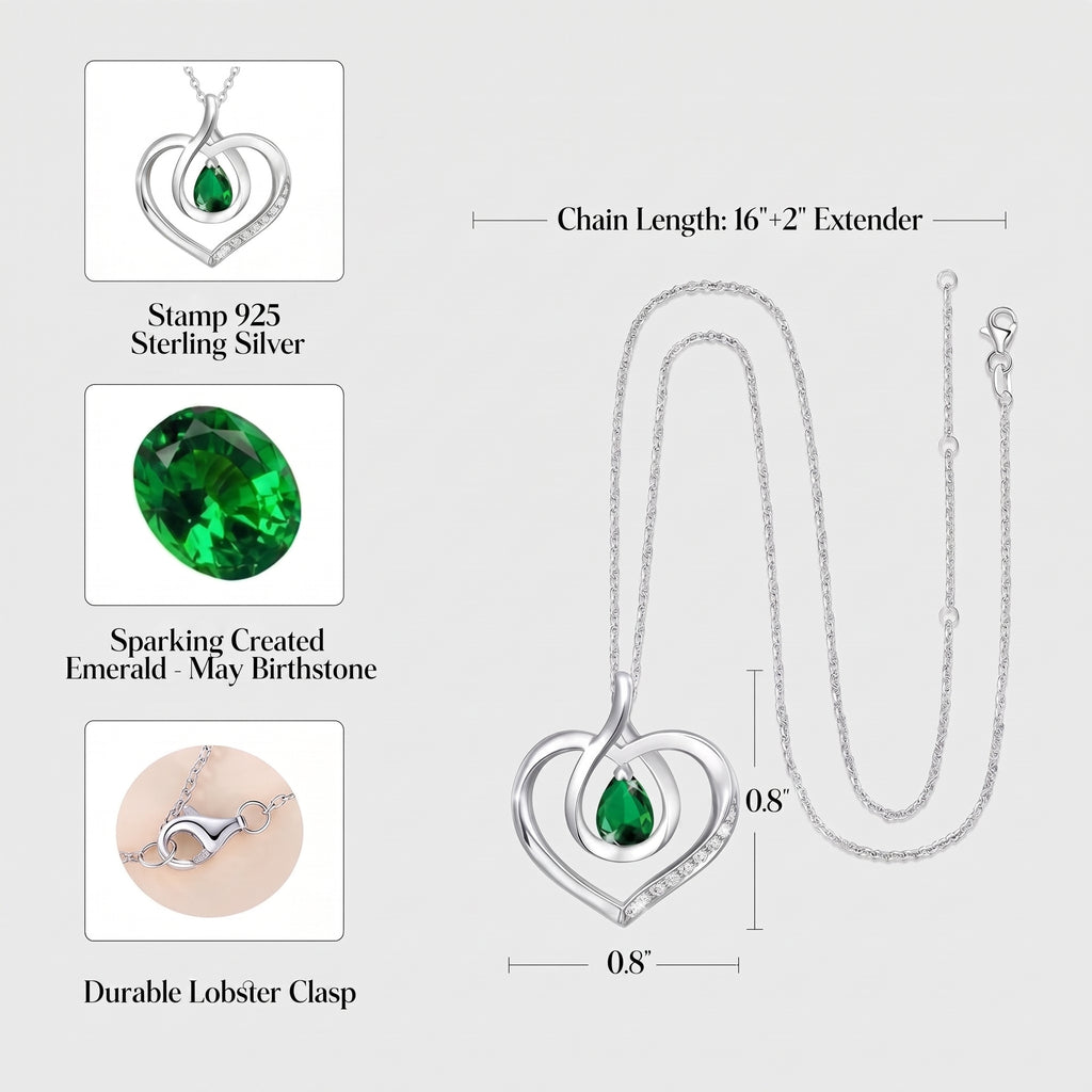 Infinity Heart Birthstone Pendant Necklace in White Gold Plated Sterling Silver - Perfect Jewelry Gift for Her