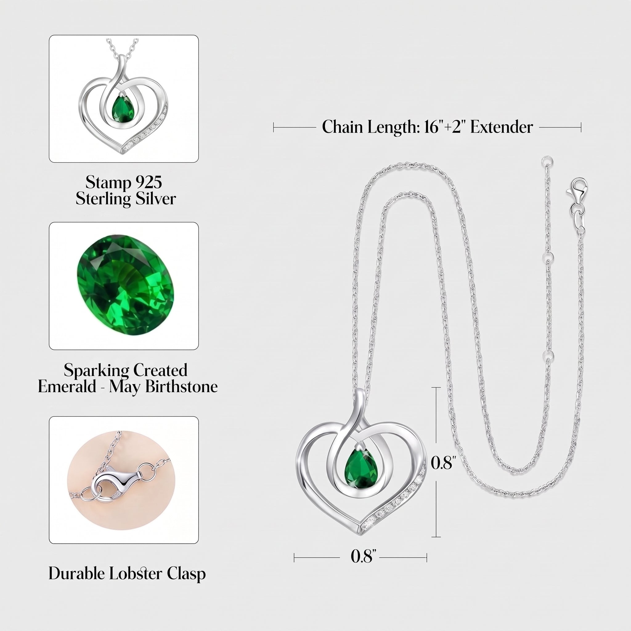 Infinity Heart Birthstone Pendant Necklace in White Gold Plated Sterling Silver - Perfect Jewelry Gift for Her