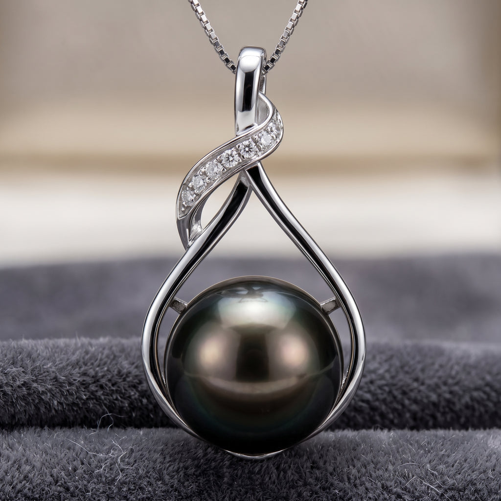 9-10mm Genuine Tahitian Cultured Pearl Necklace with 18K Gold over Sterling Silver 18" Chain
