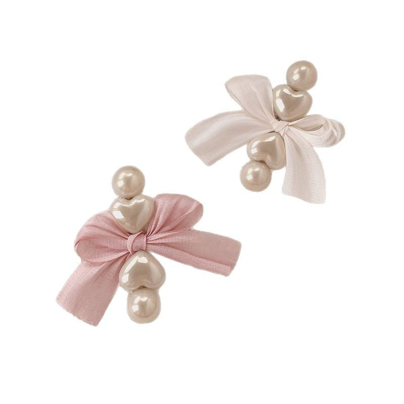 Soft Heart Pearl Satin Mini Bow Hair Clip