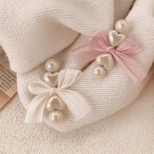 Soft Heart Pearl Satin Mini Bow Hair Clip