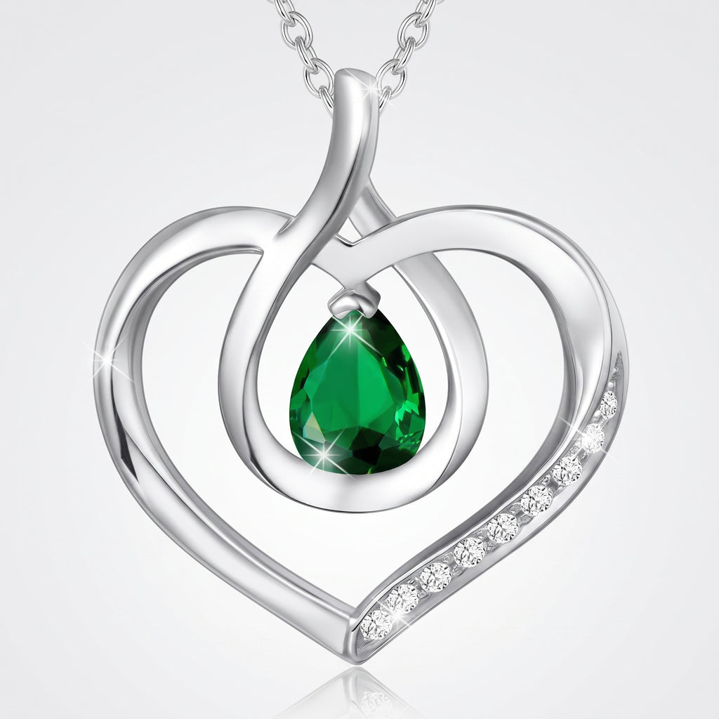 Infinity Heart Birthstone Pendant Necklace in White Gold Plated Sterling Silver - Perfect Jewelry Gift for Her