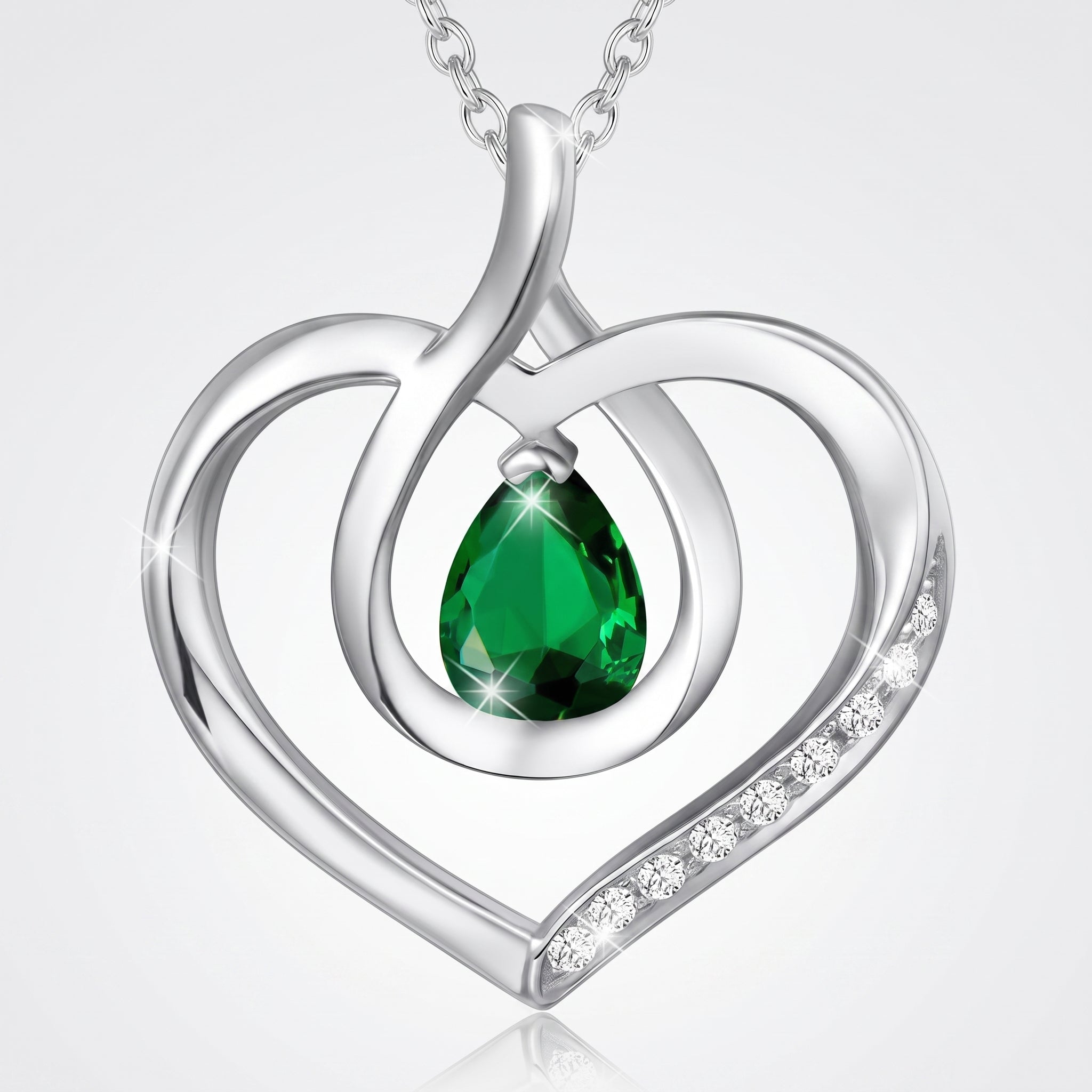 Infinity Heart Birthstone Pendant Necklace in White Gold Plated Sterling Silver - Perfect Jewelry Gift for Her